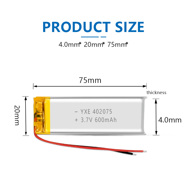 3.7 V Li-ion Battery 402075-600mah